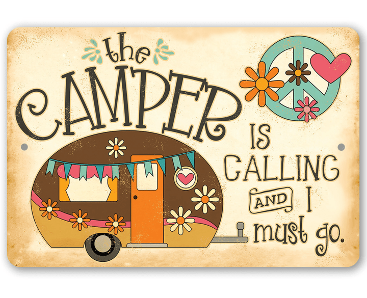 Tin The Camper is Calling Durable Metal Sign Use Indoor Outdoor Trailer RV and Camp Decor