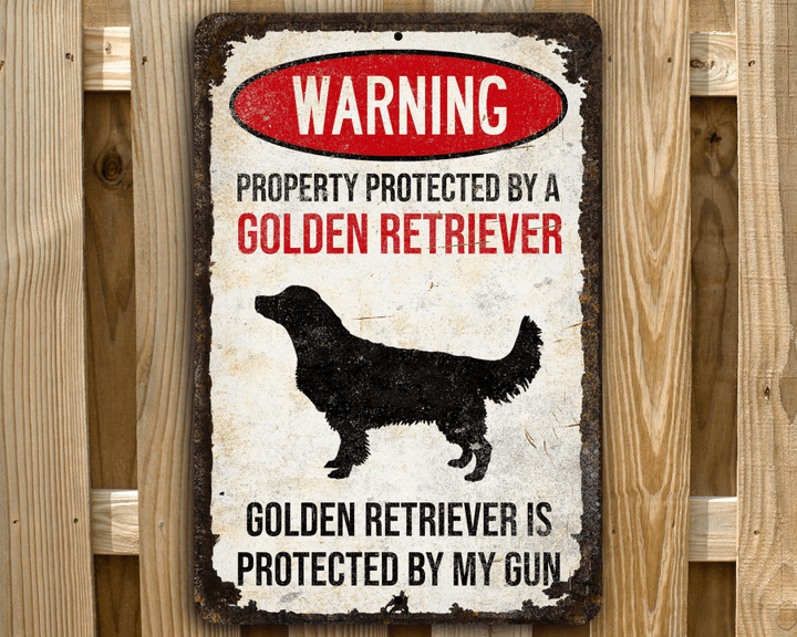 Golden Retriever Sign | Beware of Dog Aluminum Sign | Funny Retriever Decor | Dog Lovers Gift