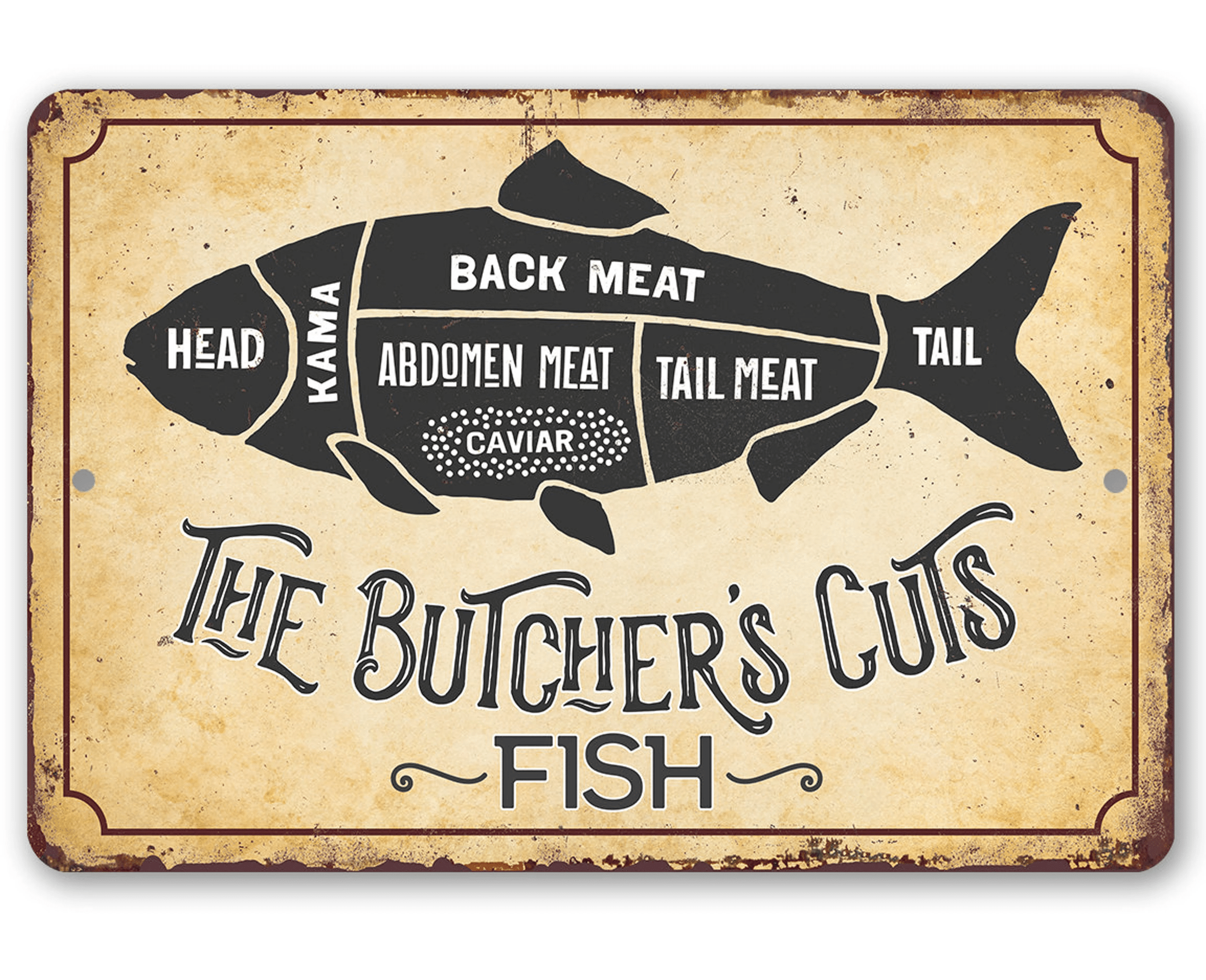 Tin Metal Sign The Butchers Cut FISH Use Indoor Outdoor Great Fish Market Decor