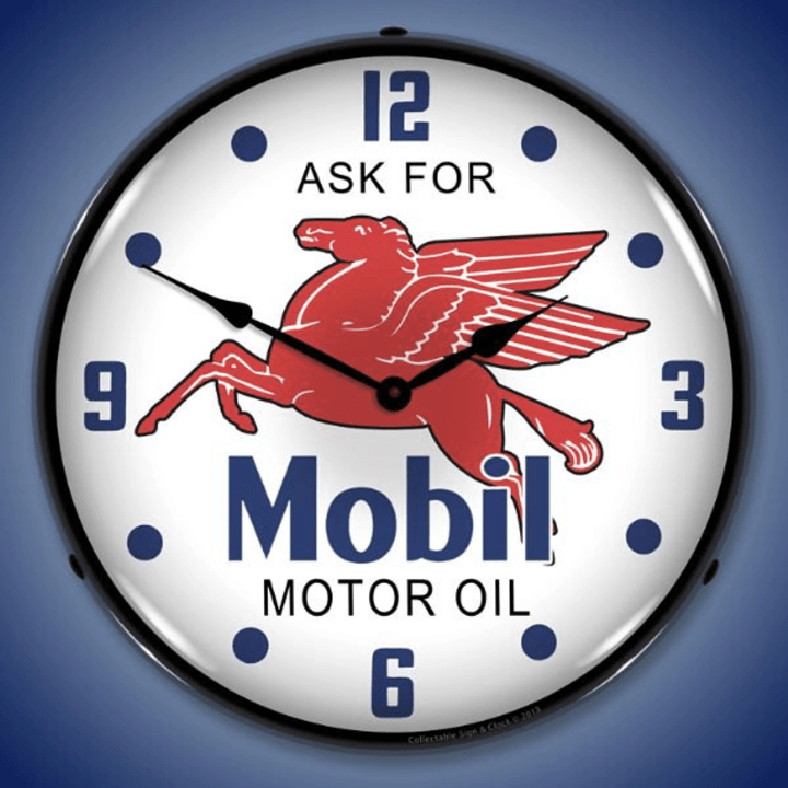 LED Mobil Oil Pegasus Backlit Lighted Advertising Sign Clock Vintage Style Retro Auto Gas Oil Garage Art 20710077