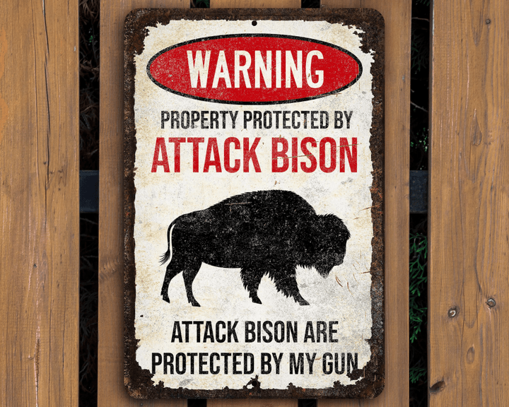 Bison Sign | Property Protected by Bison | Funny Buffalo Decor | Bison Decor