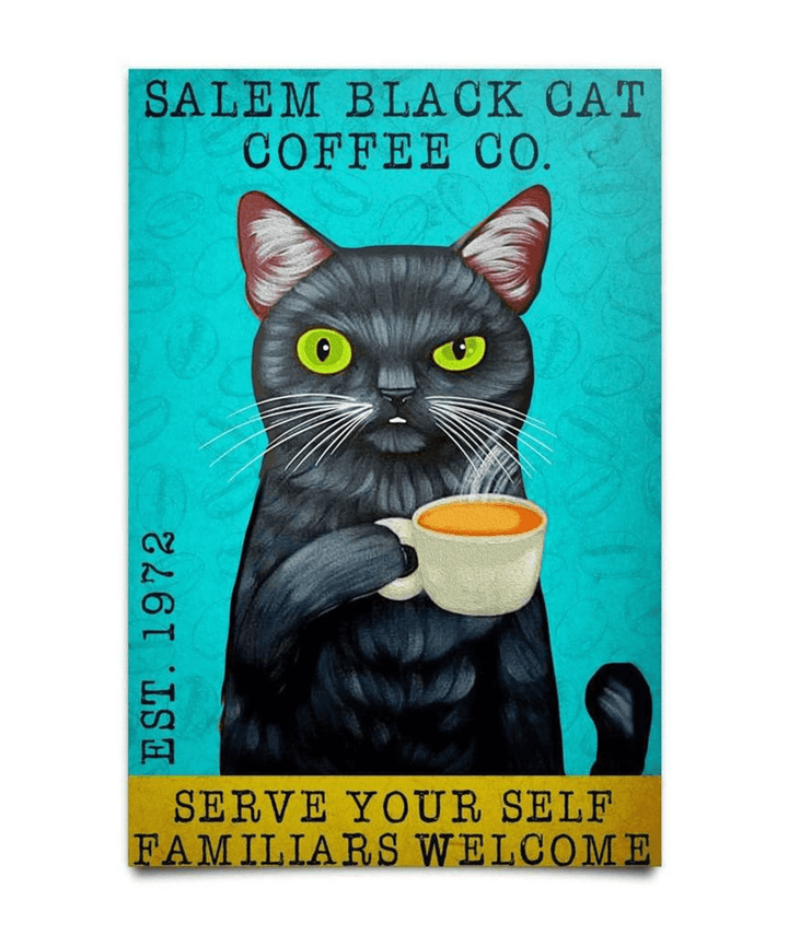 Salem Black Cat Coffee Co Metal Tin Sign Wall Decor Vintage Wall Art Sign Plaque Decor Gifts for Home Coffee Bar Laundry Metal Poster