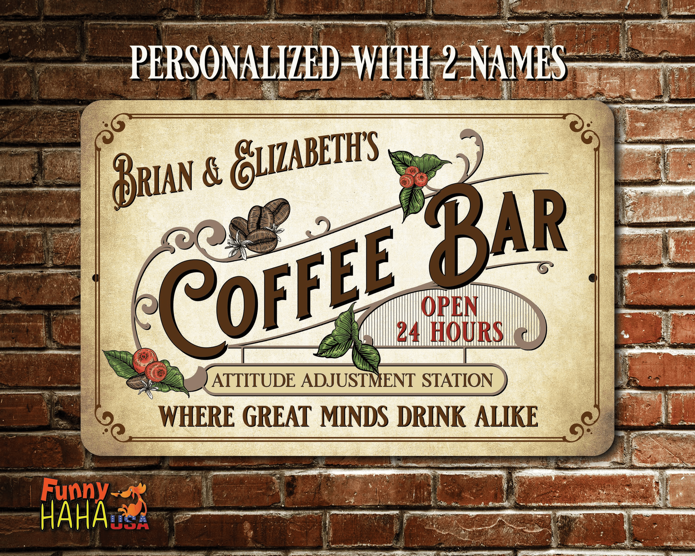 Coffee Bar Sign Personalized Vintage Style Metal Sign