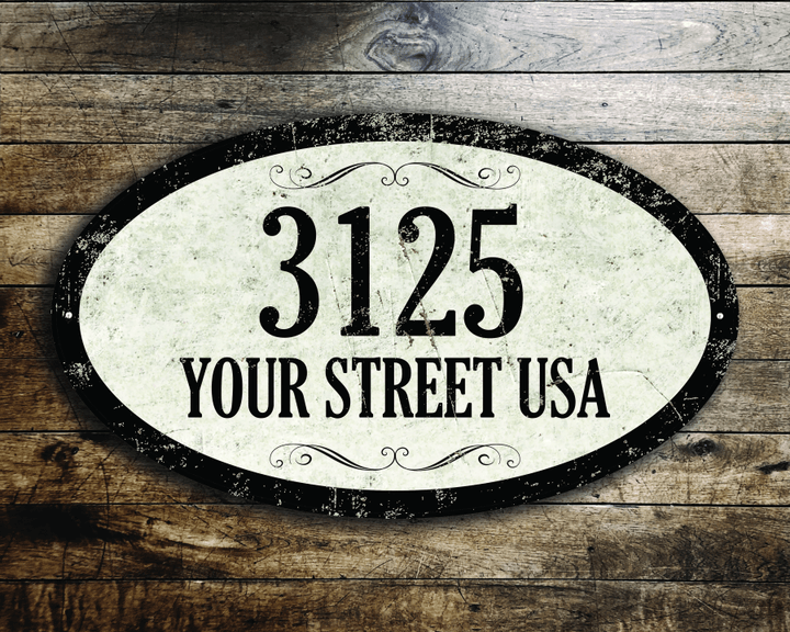Custom Oval Metal Address Sign Vintage Style with Weathered Appearance 12 x 7