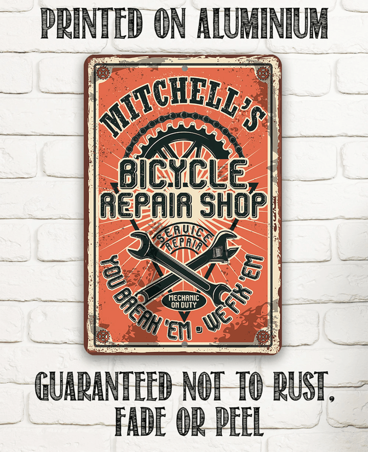 Tin Personalized Bicycle Repair Shop Metal Sign Use Indoor Outdoor Gift for Bicyclists and Outdoor Enthusiasts