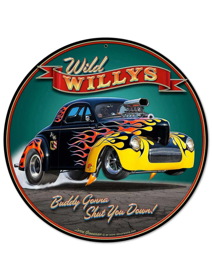 1940 Wild Willys Street Rod Metal Sign 2 Sizes Vintage Style Retro Hot Rod Garage Art LG PS
