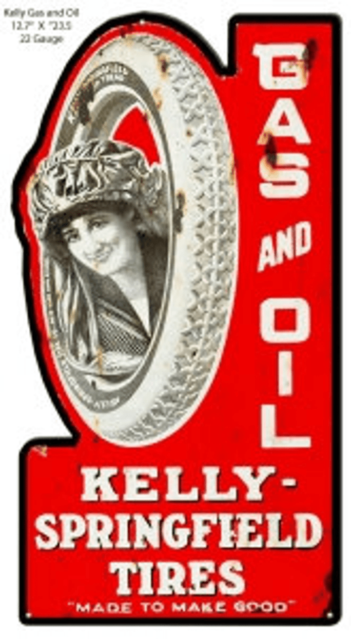 Kelly Springfield Tires Sign Aged Style 12.7 x 23.5 inch Laser Cut Out Metal Vintage Style Retro Garage Art RVG933S