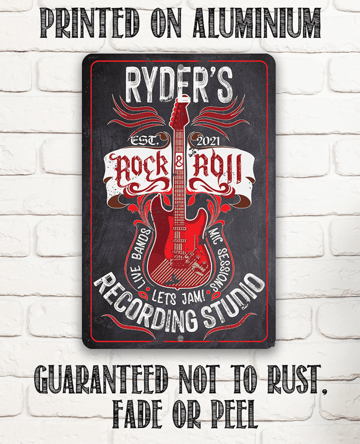 Tin Personalized Rock & Roll Metal Sign Use Indoor Outdoor Great Recording Studio Decor