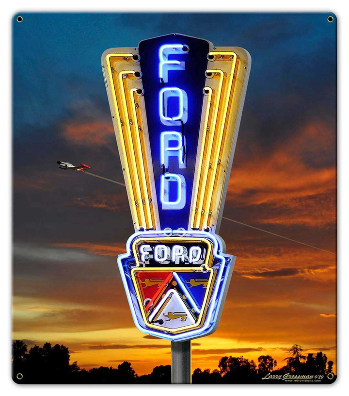 Ford Classic Neon Looking Metal Sign 2 Sizes NOT a lighted sign Vintage Style Retro Garage Art PS