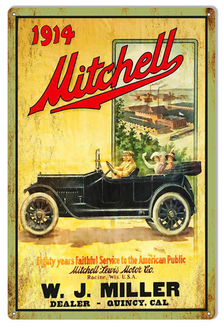1914 Mitchell Motor Cars Metal Sign Aged Style 3 Sizes Vintage Style Retro Garage Art RG