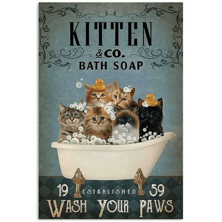Vintage Style Metal Aluminum Sign Kitten Co. Bath Soap Wash Your Paws