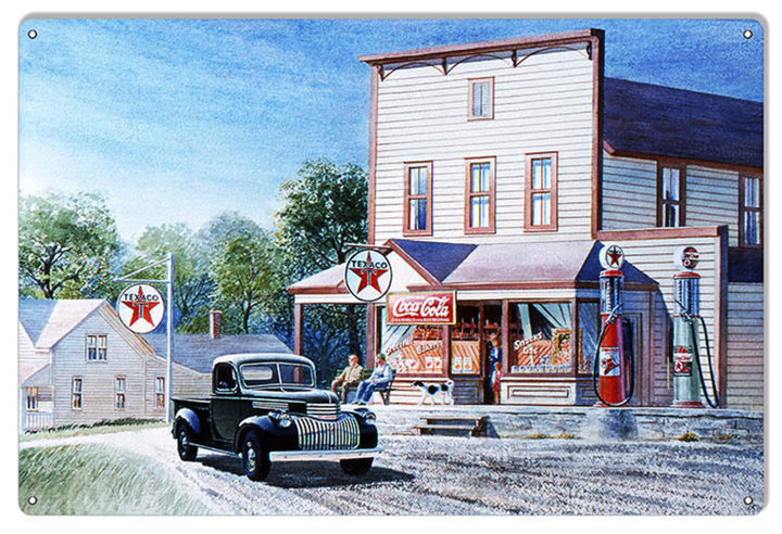 Texaco Service Gas Station Classic Cars Sign By Jack Schmitt 18&quot;x 12&quot; Vintage Style Retro Garage Art RG