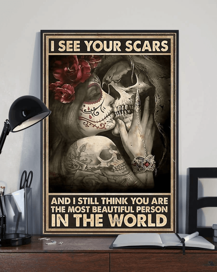 Sugar Skull I See Your Scars Metal Tin Sign