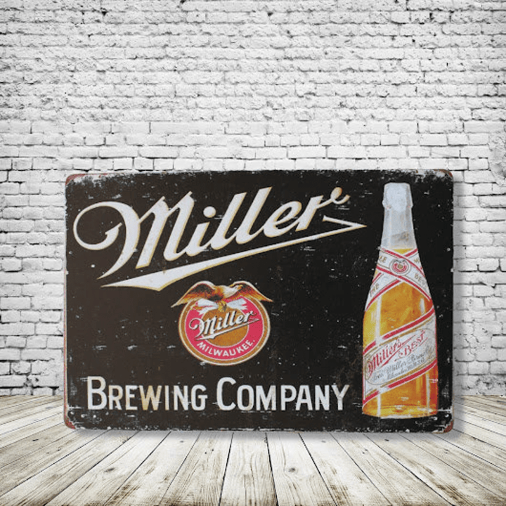 Miller Milwaukee Beer Vintage Antique Style Collectible Tin Sign Metal Wall Decor Garage Man Cave Game Room Bar Fast Shipping