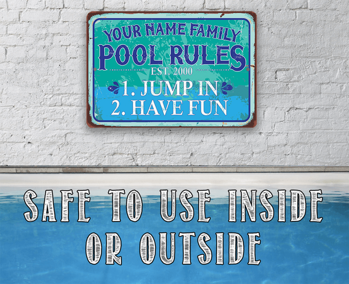 Personalized Pool Side Metal Sign Indoor Outdoor Great Housewarming Gift and Decor