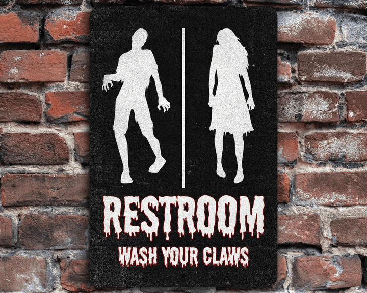 Halloween Restroom Door Sign | Zombie Bathroom Sign | Funny Halloween Party Decor | Vintage Design