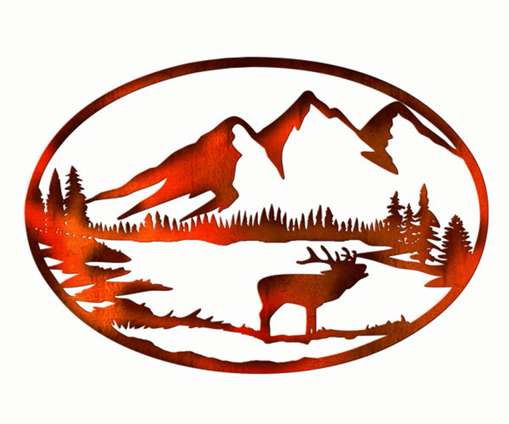 Buck In Wilderness Laser Cut Out Sign With Copper Looking Finish Silhouette Metal Art Sign Wall Decor Art RG