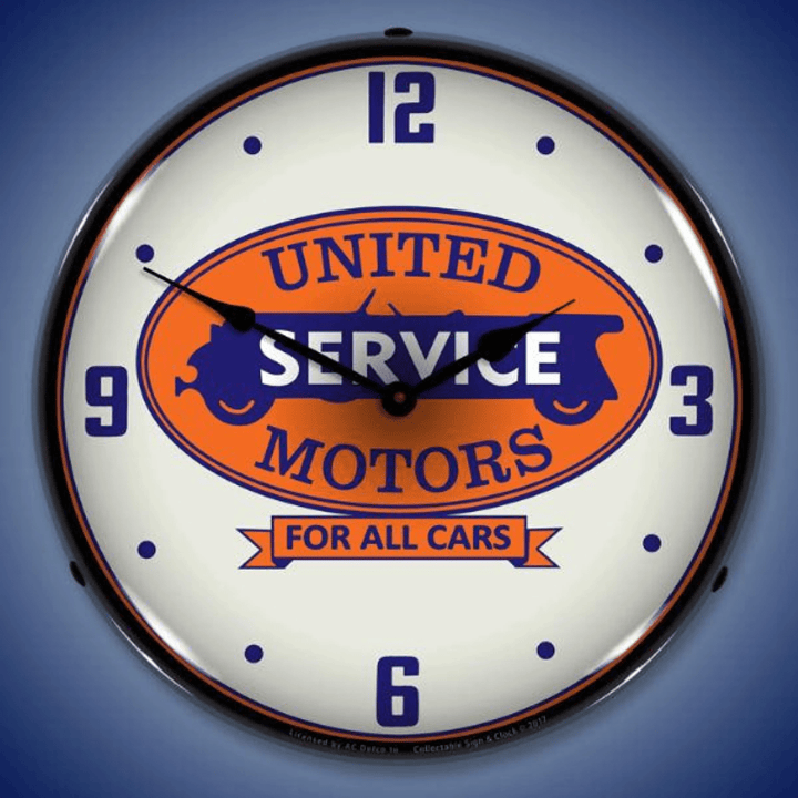 LED United Motor Service Backlit Lighted Advertising Sign Clock Vintage Style Retro Auto Gas Oil Garage Art AC1703745