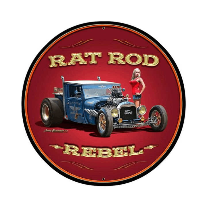 Rat Rod Rebel Metal Sign Auto Car Gas Oil Garage Hot Rod Art Wall Decor