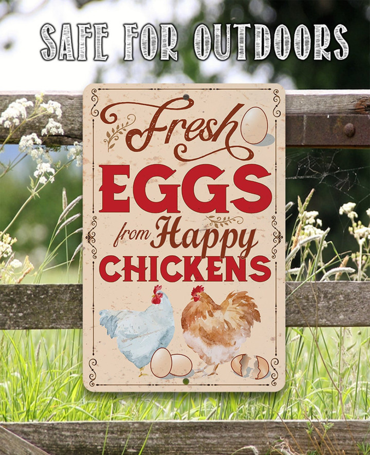 Tin Fresh Eggs From Happy Chickens Metal Sign Aluminum Tin Awesome Metal Poster