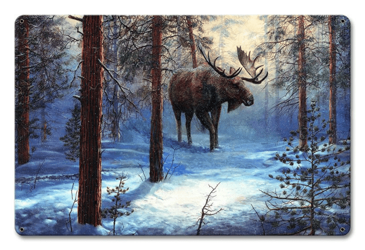 Moose In The Winter by Jim Hansel Satin Finish Art on Metal Cabin Lodge Country home decor wall art PS