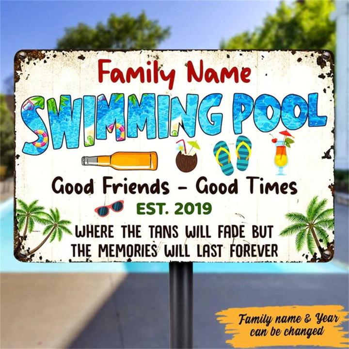 Personalized Pool Good Memories Metal Sign