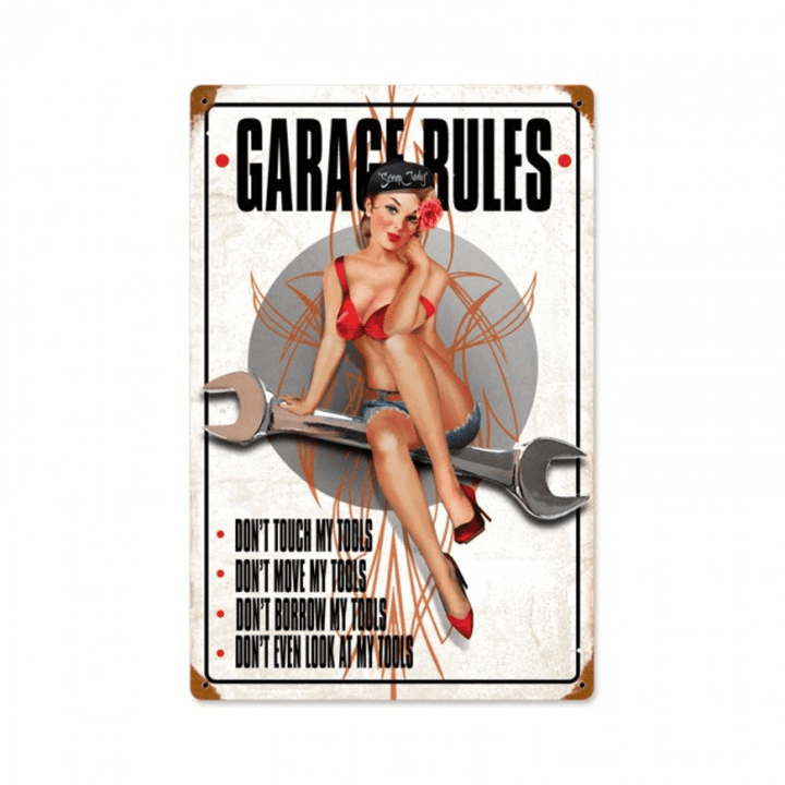 Garage Rules Pinup Girl metal sign vintage style retro gas oil garage art wall decor rb081