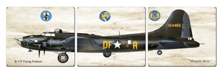 B 17 Flying Fortress Fighter Plane Triptych 3 Piece Custom Shape Metal Sign 48 x 14 American Made Military Patriotic Wall Decor Art PS637