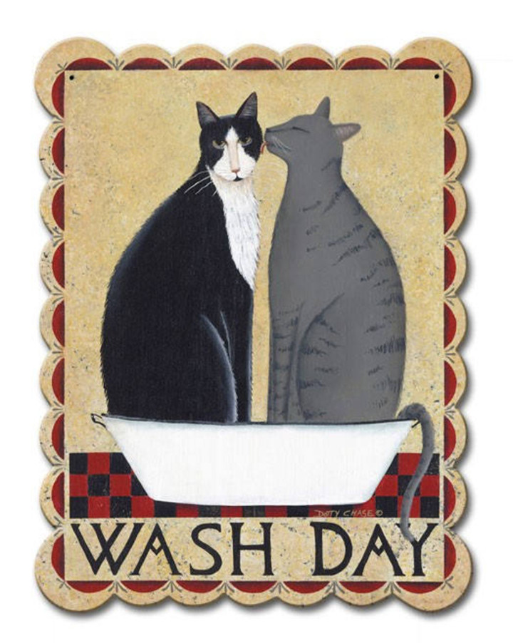 Wash Day Cats plasma custom cut satin metal sign vintage style country lodge cabin home decor wall art lane074