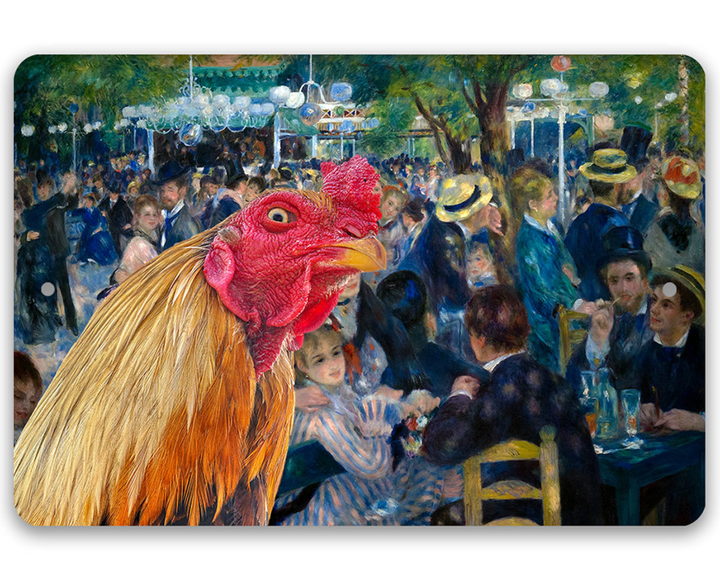 Tin Dance at Le moulin de la Galette Painting Interrupted Rooster Metal Sign Use Indoor Outdoor Chicken Coop