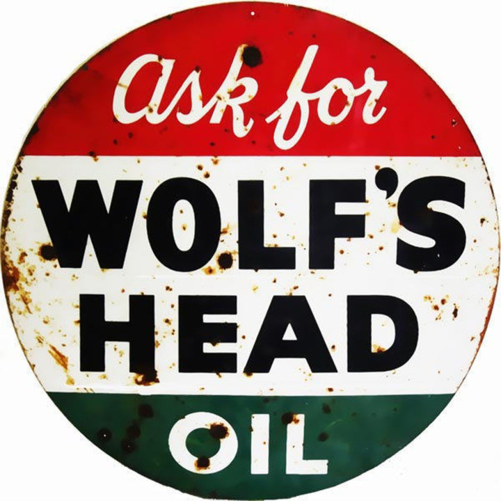 Wolfs Head Oil Aged Style Large Aluminum Metal Sign 4 Sizes Available Vintage Style Retro Garage Art