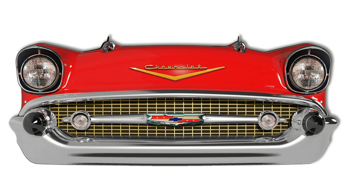 Classic Chevy Vintage Front End Laser Cutout Sign Red OR Black 10 x 24.5 inch 22 Gauge Steel Metal Vintage Retro Garage Art RG