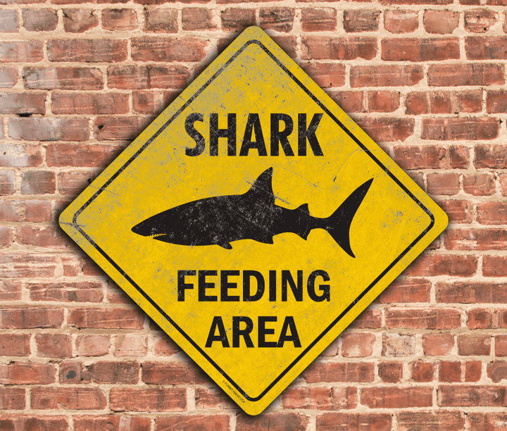 Shark Feeding Area Metal Warning Sign