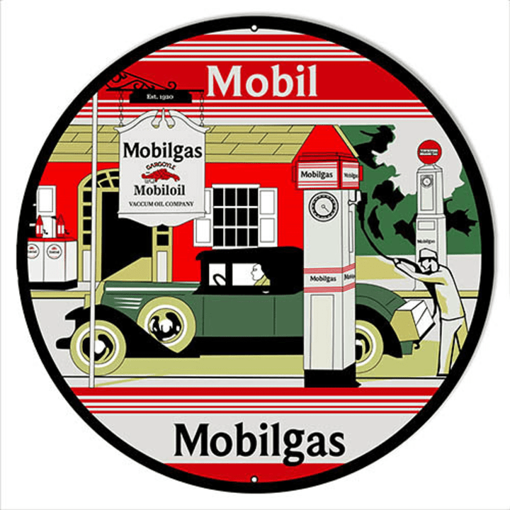 Mobil Gas Circa 1930 Sign Vintage Aged Style OR New Style 4 Sizes 22 Gauge Metal Sign Vintage Style Retro Garage Art RG