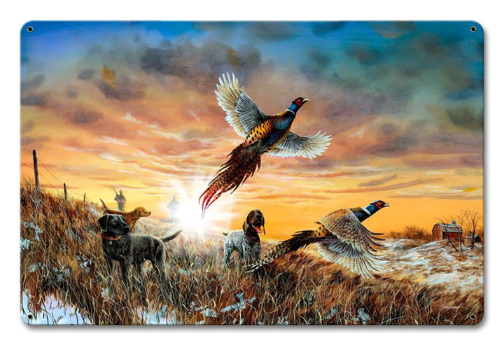 Opening Day Pheasants by Jim Hansel Satin Finish Art on Metal Cabin Lodge Country home decor wall art PS