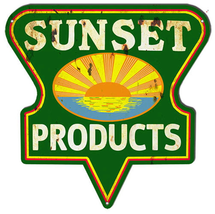 Sunset Products Gas & Oil 14.5 x 14.5 Inches Custom Shape Vintage Style OR New Style 22 Gauge Metal Sign Retro Vintage Garage Art RG