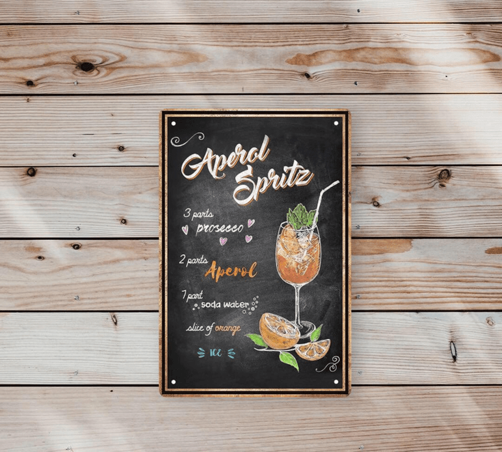Vintage Tin Sign | Aperol Spritz Recipe Cocktail Metal Poster | Bar Clubs Pub Disco Poster Decor | Indoor Outdoor Sign Wall Decor in