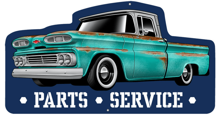 Chevy Trucks Parts Service 3 D Laser Cut Out. 21.2″ x 11.2″ 22g Steel. Vintage Retro Garage Art RG