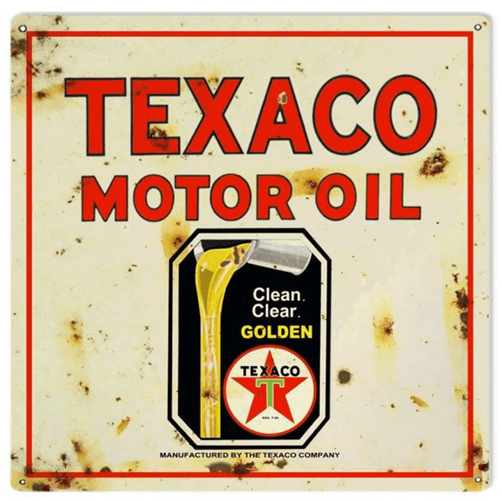 Texaco Golden Motor Oil Sign Aged Style 2 Sizes .040 Gauge Metal Vintage Style Retro Garage Art RG