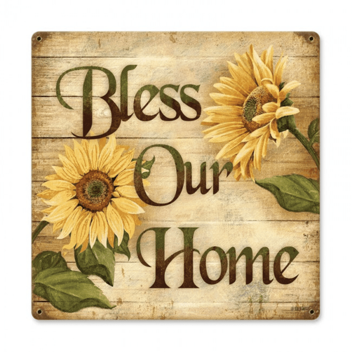 Bless Our Home Sunflower metal art sign  vintage style retro country home wall decor lane016