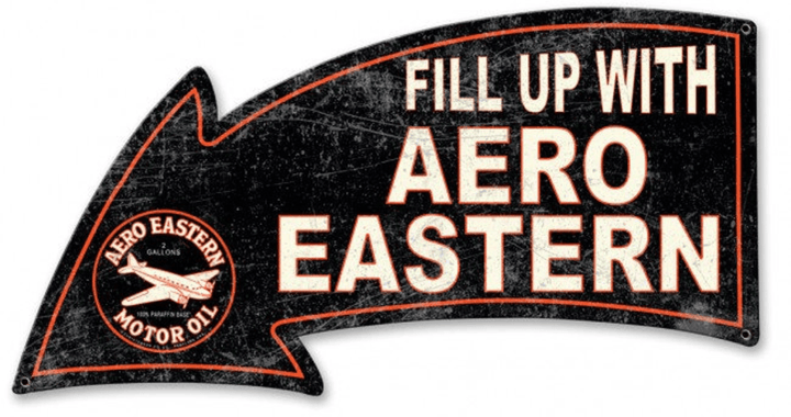 Fill Up with Aero Eastern Arrow Grunge Style 26 x 14 Metal Advertising Sign Vintage Reproduction Gas Oil Garage Art Wall Decor PS551