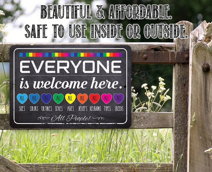 Welcome Everyone Rainbow Aluminum Tin Awesome Metal Poster