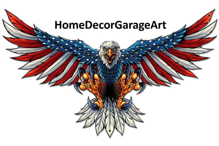 United States Bald Eagle with Flag Wings Patriotic Metal Wall Art 4 Sizes Available vintage style garage art wall decor fly ps