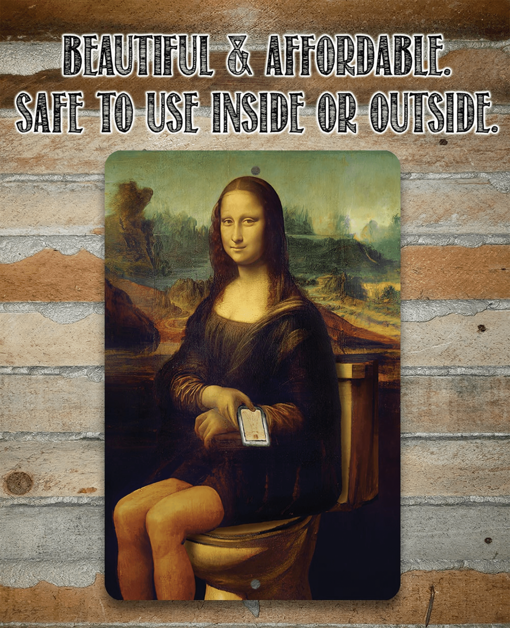 Mona Lisa on the Toilette Painting Durable Metal Sign Aluminum Tin Awesome Metal Poster