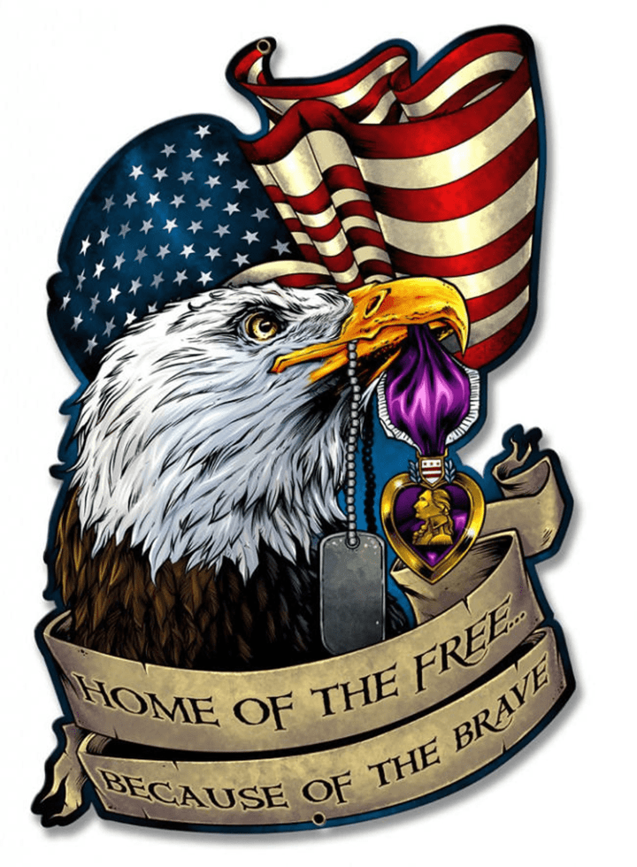 United States Purple Heart Eagle Flag Patriotic Art on metal sign vintage style garage art wall decor fly032