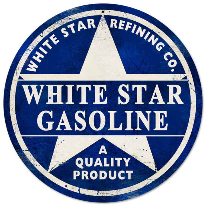 White Star Gasoline Metal Steel Advertising Sign Vintage Style Reproduction Garage Art PTS VXL
