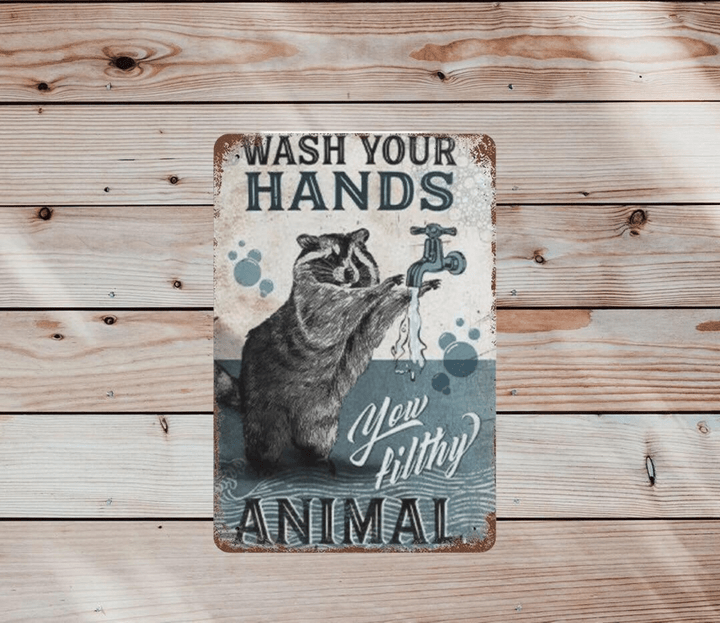 Vintage Tin Sign | Wash Your Hands You Filthy Animal Funny Metal Sign Outdoor | Art Toilet Bathroom Poster Plaque | Wall Decor  in