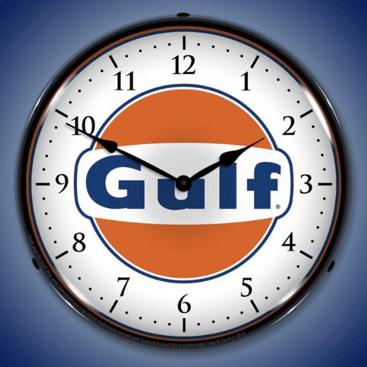 LED Gulf Gasoline Backlit Lighted Advertising Sign Clock Vintage Style Retro Auto Gas Oil Garage Art 710057
