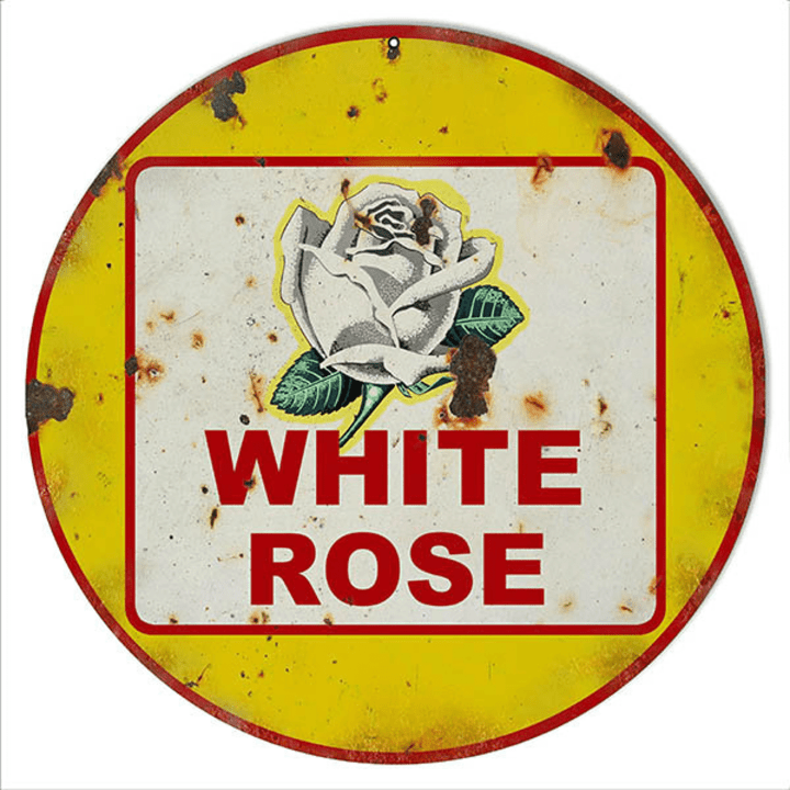 White Rose Gasoline Motor Oil Aged Style Metal Sign 4 Sizes Available Vintage Style Retro Garage Art RG