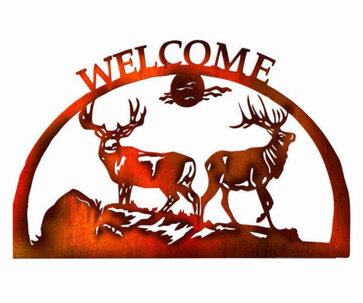 Welcome with Bucks Laser Cut Out Sign With Copper Looking Finish Silhouette Metal Art Sign Wall Decor Art RG